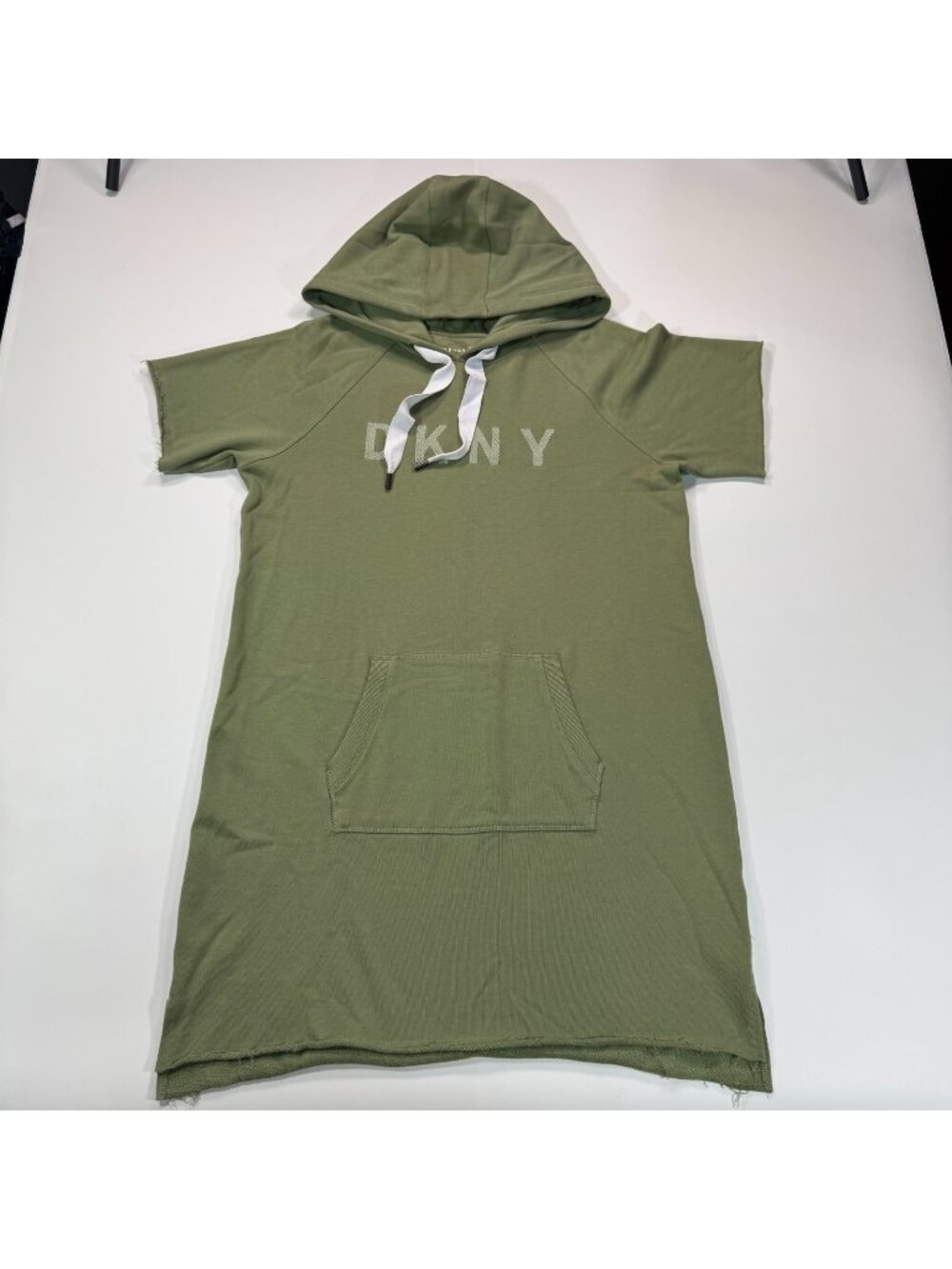 DKNY Dress Women's M Green Cotton Mini Hooded Sweatshirt Sportswear Workout Gym